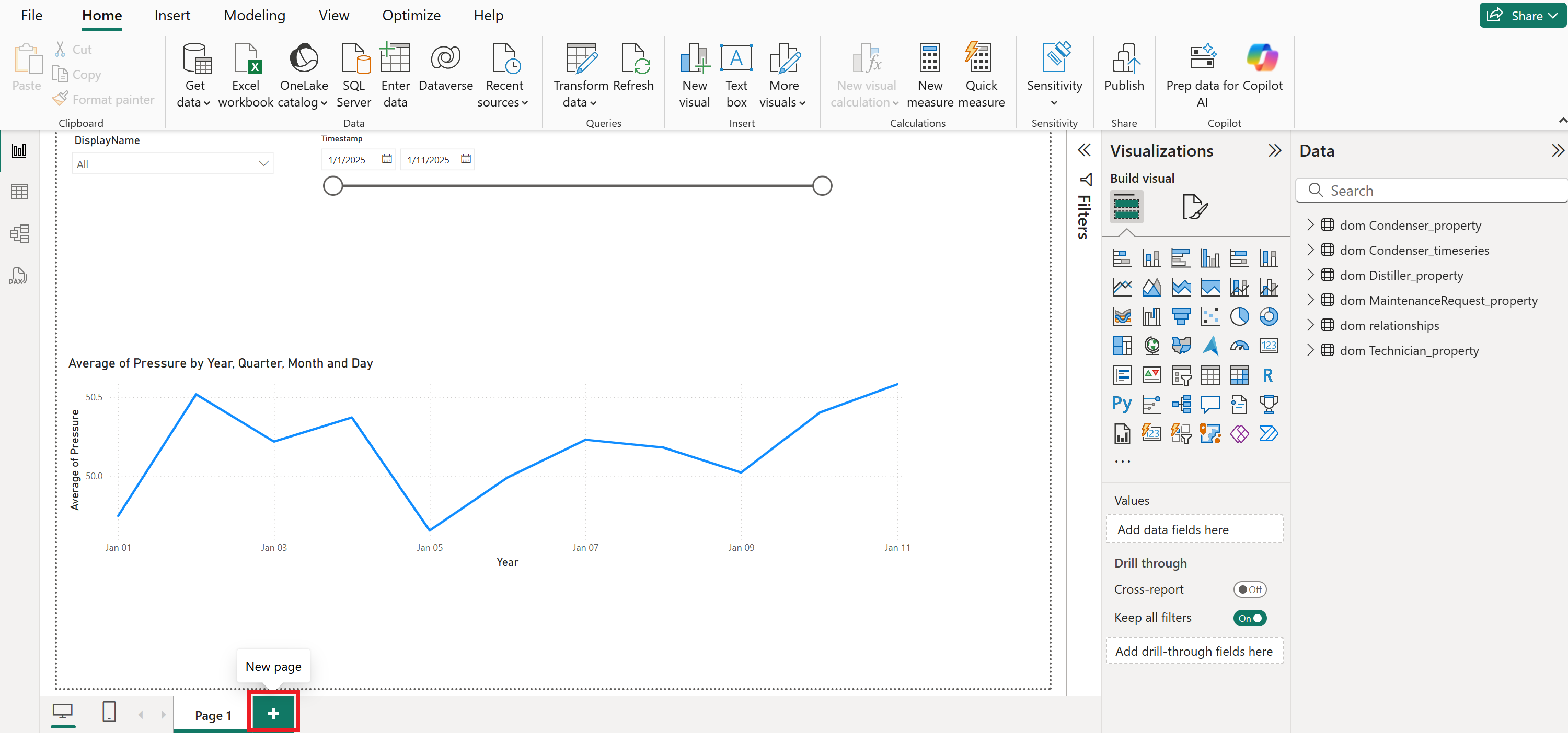Screenshot showing the New page button.
