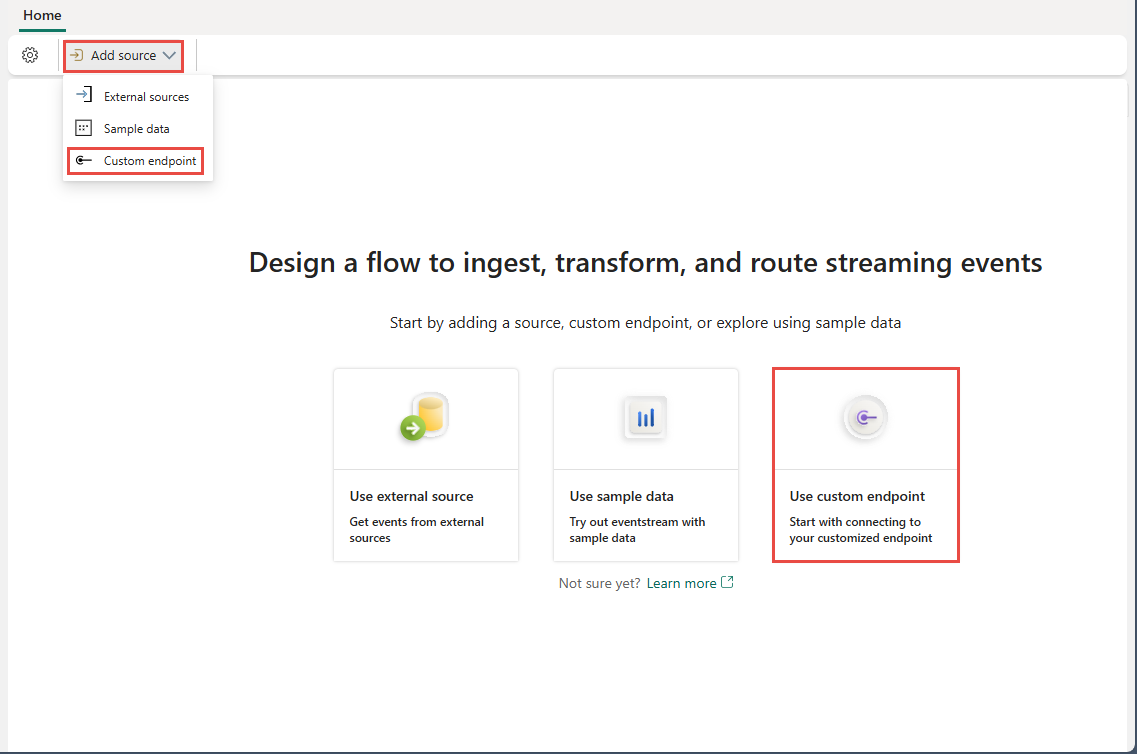 Screenshot that shows the option to use a custom endpoint.