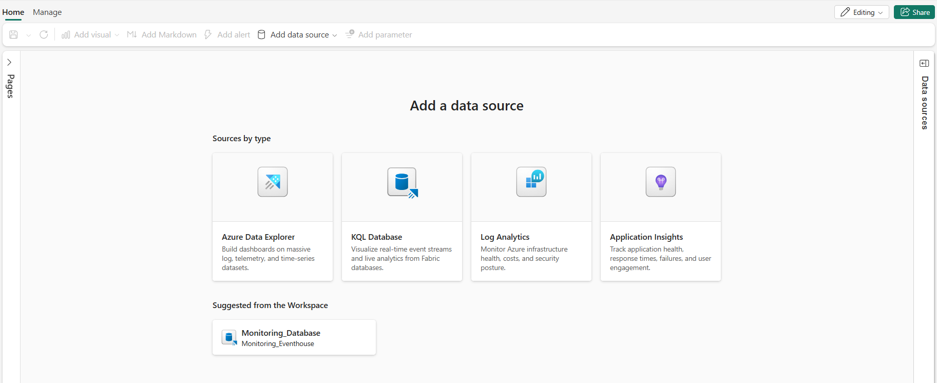 Screenshot of newly created Real-Time Dashboard in Real-Time Intelligence in Microsoft Fabric.