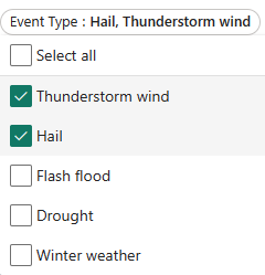Screenshot of selecting multiple event types in the filter.