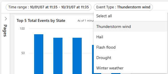Screenshot of the top five event types by state.