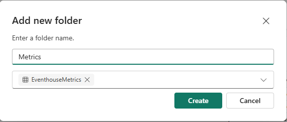 Screenshot of the create folder pop-up box.