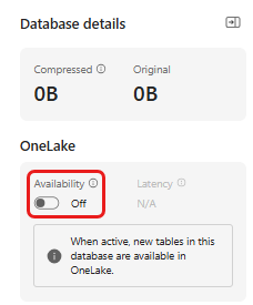 Screenshot of enabling OneLake availability in your eventhouse.
