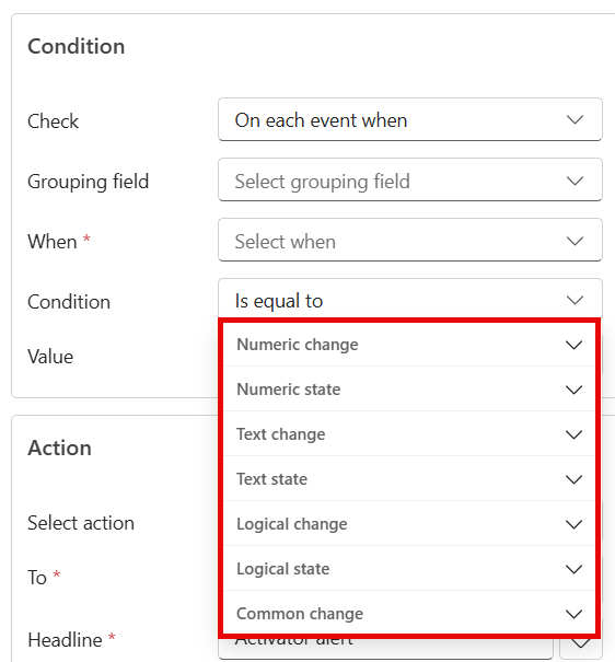 Screenshot of alert condition settings.