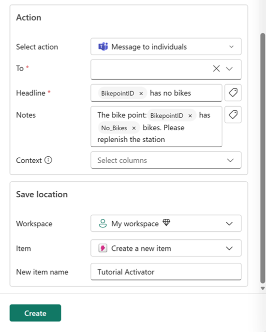Screenshot of Set alert pane in Real-Time Intelligence.