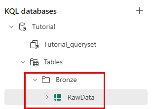 Screenshot of the Bronze subfolder containing the RawData table.