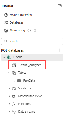 Screenshot of selecting the **Tutorial_queryset** from the database item tree.