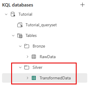 Screenshot of the Silver subfolder containing the TransformedData table.