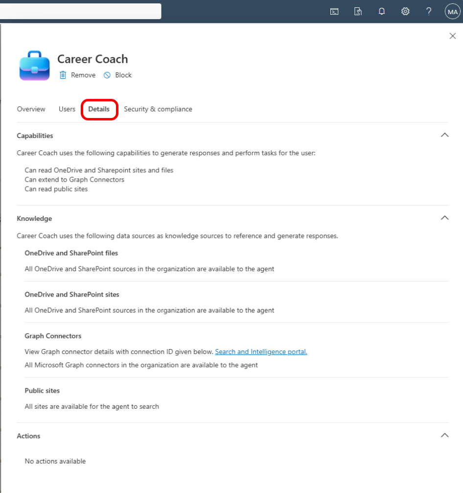 Screenshot showing the Career Coach for an agent.