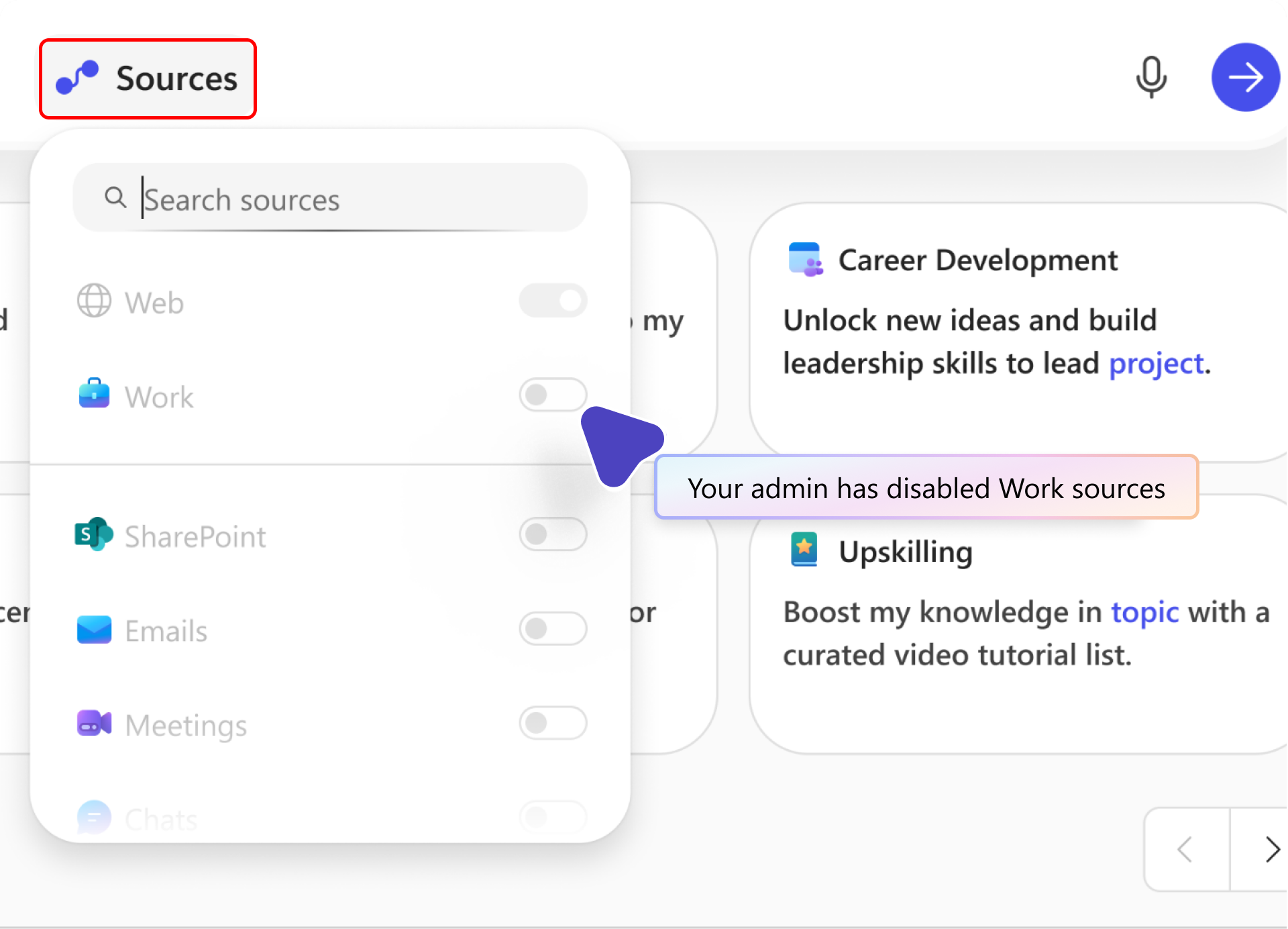 Screenshot showing the Work option greyed out.