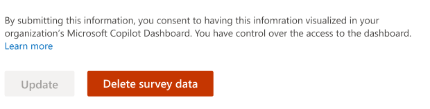 Screenshot showing the screen for deleting survey results for Copilot sentiment.
