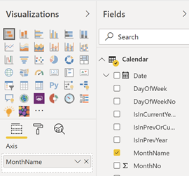 Screenshot of dragging Month Name in Power BI.