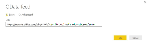 Screenshot of OData feed URL for Power BI Desktop.