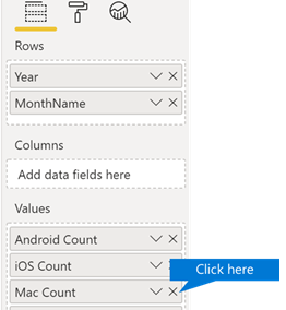 Screenshot of removing Mac Count from the visual in Power BI.