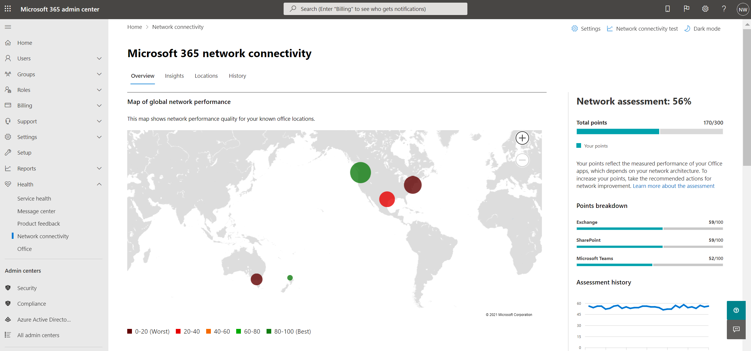 Screenshot of the Network connectivity test tool.
