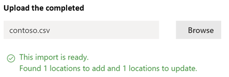 Screenshot of the CSV import ready message.
