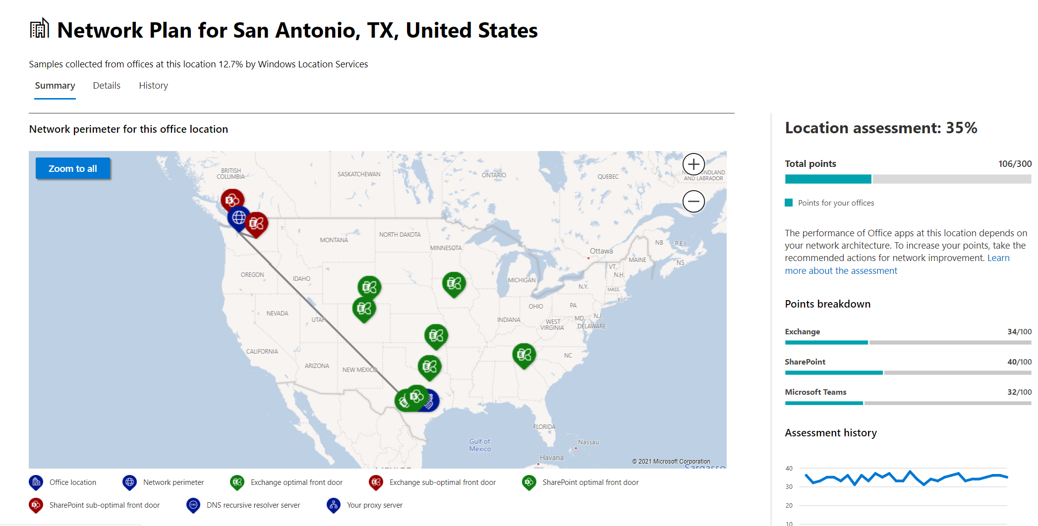 Screenshot of the Network insights details by location.
