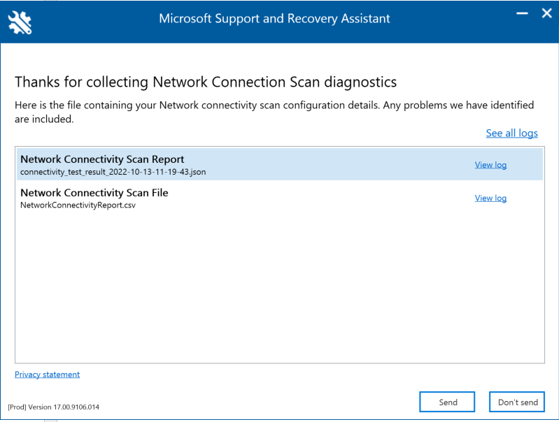 Screenshot of the Microsoft Support and Recovery Assistant wizard.
