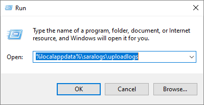 Screenshot that shows the Run dialog for locating output.