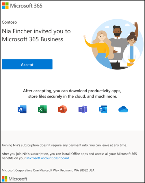 Screenshot: Accept invite to join Microsoft 365 for business organization.