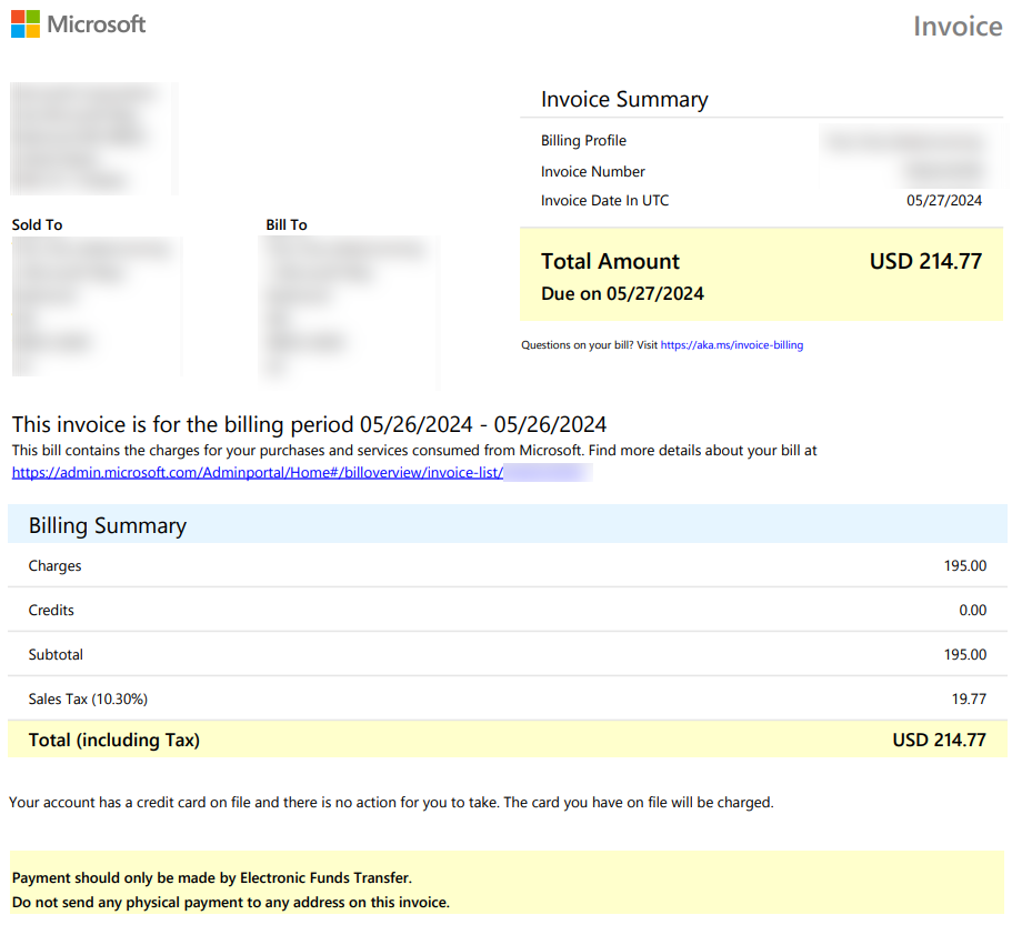 Page one of the invoice .PDF that shows the high-level information about your order.