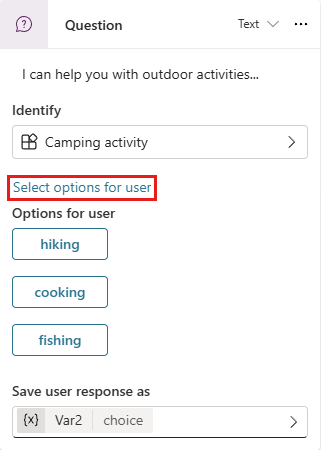 Screenshot that shows a selection of entity values to be shown as buttons at runtime.