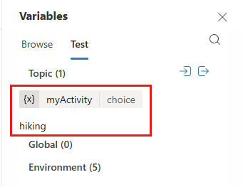 Screenshot of the Variables panel, with the Test tab selected.