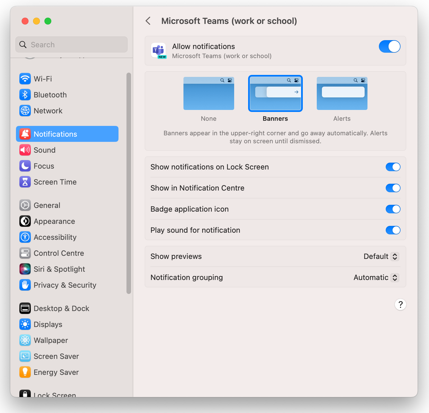 Teams for Mac notifications macOS Ventura Sonoma.