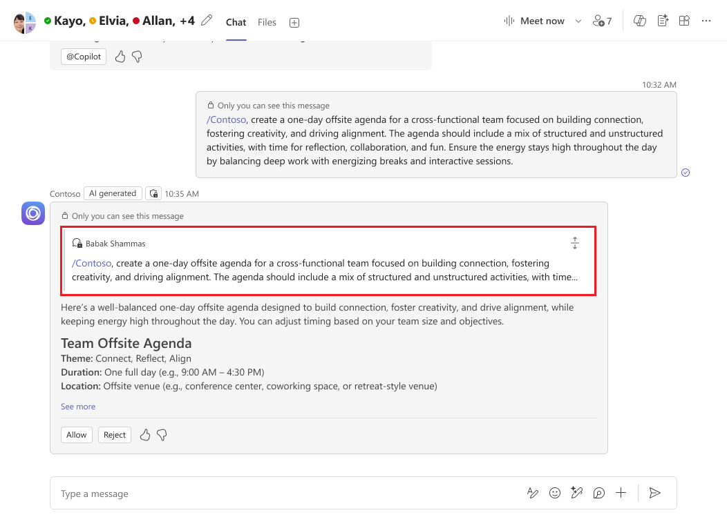 Image shows the prompt preview for private agent-to-user response.