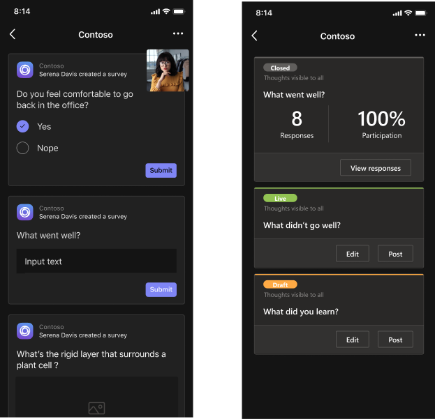 Example shows how you can present poll content in an in-meeting tab on mobile.