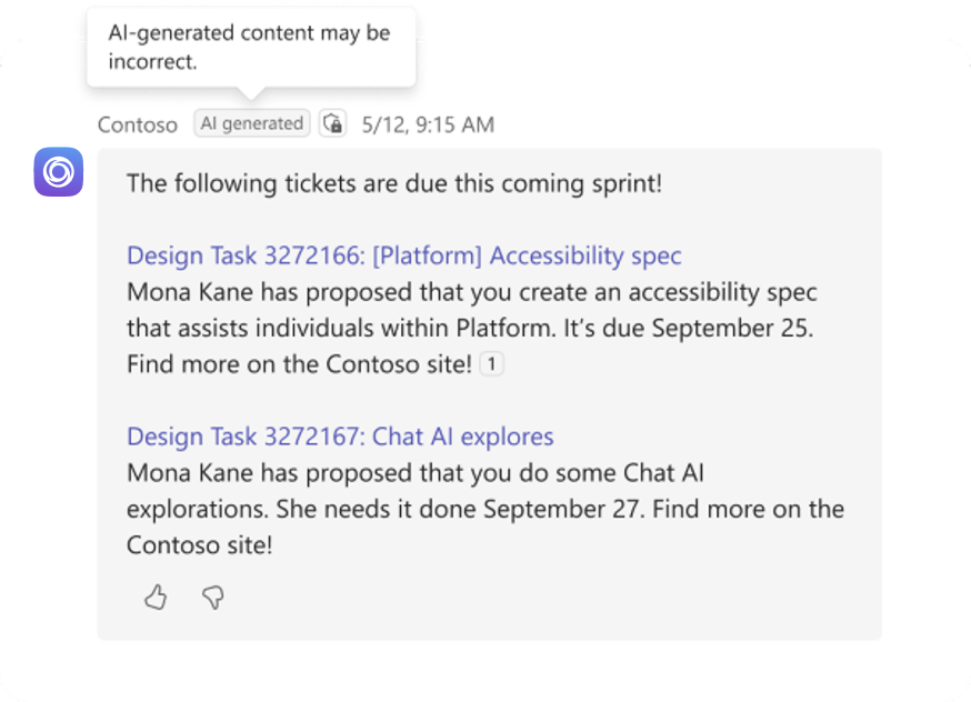 Image shows an example of AI label for AI-generated message.