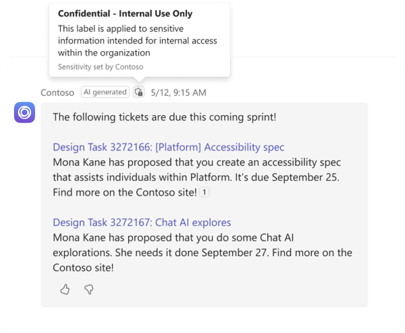 Image shows an example of AI label for a confidential message.