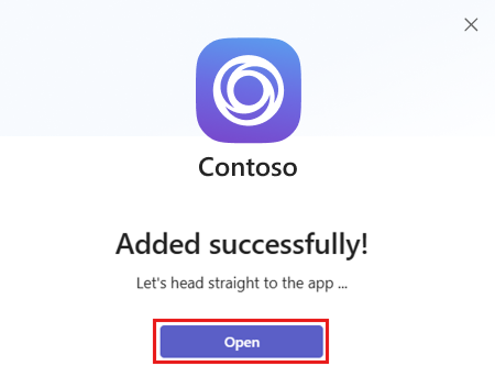 Screenshot of the scope selection dialog with the Open option highlighted to open the app in personal scope.