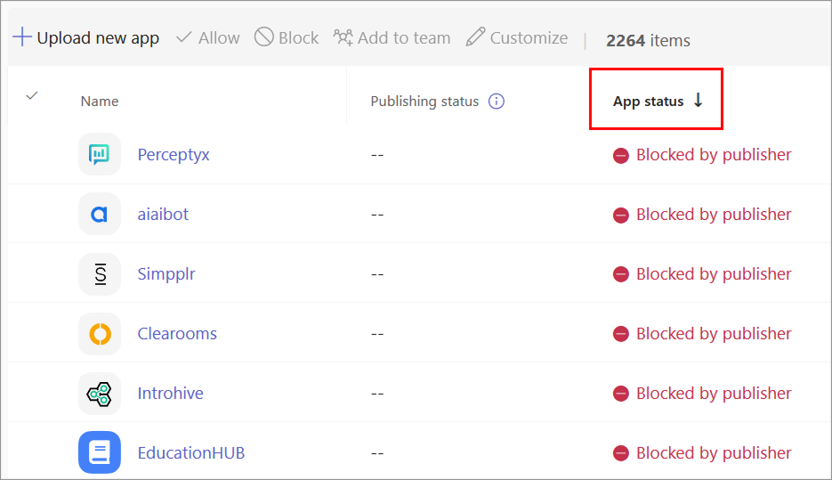 Screenshot shows an app blocked by publisher.