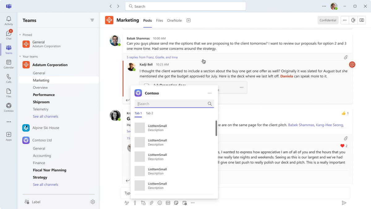 Message extension search command