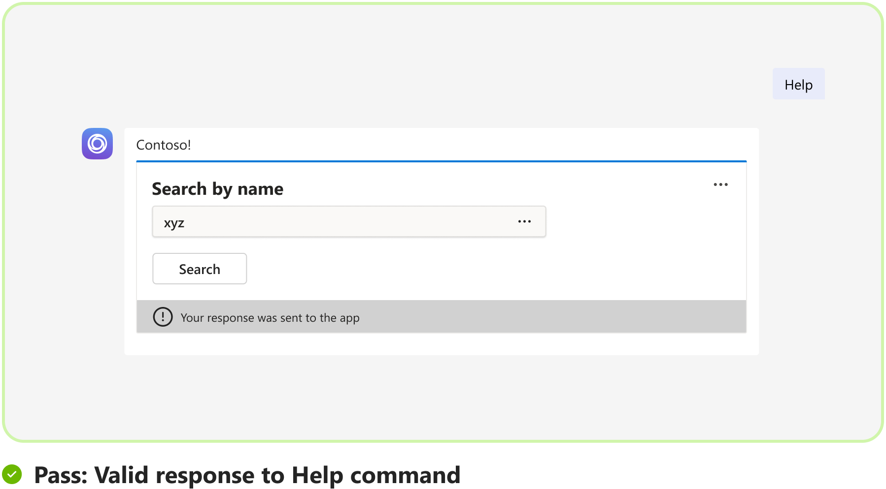 Graphic shows an example of bot sending a valid response to help command.
