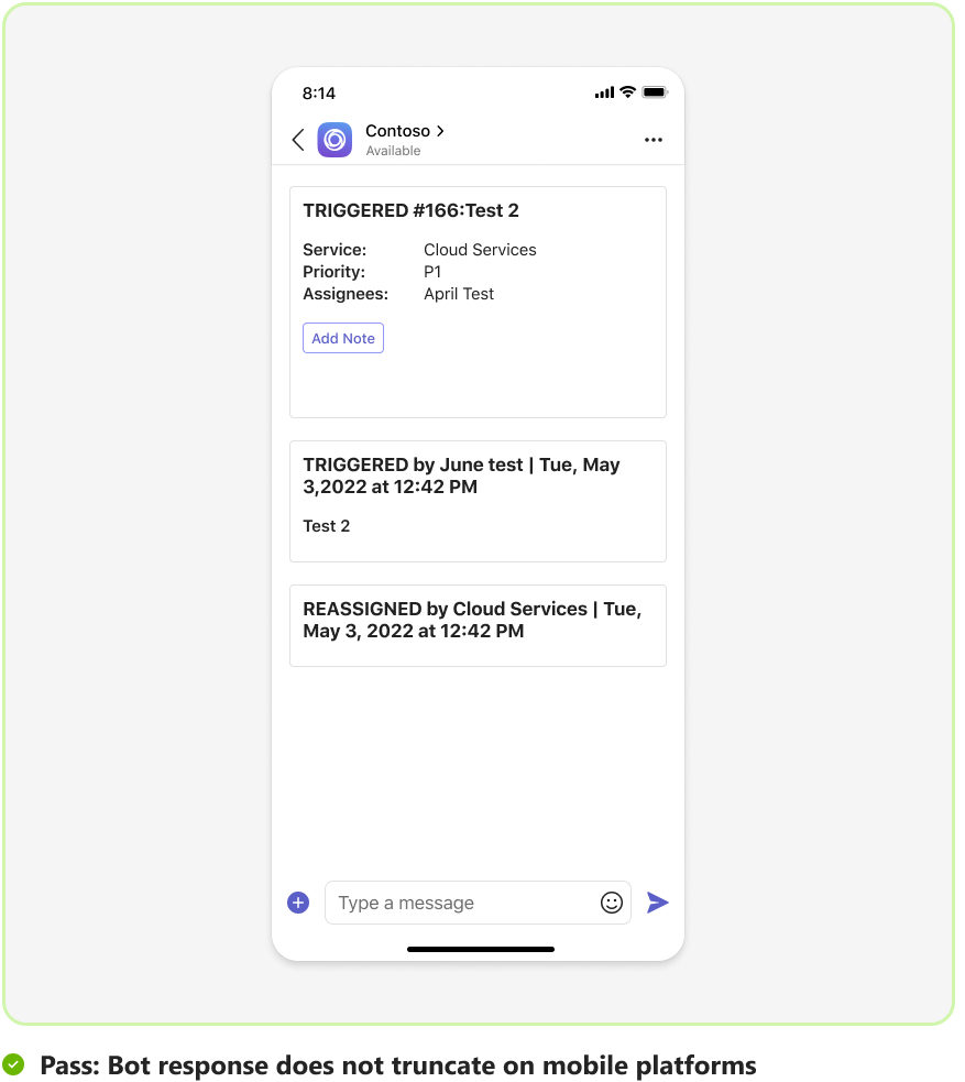 Graphic shows an example of a bot message truncating on mobile.