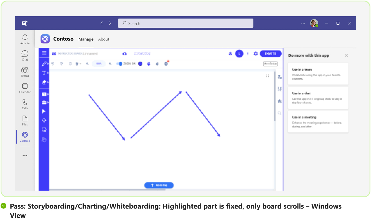Graphic shows an example of horizontal scroll in a white board with infinite canvas and fixed board.