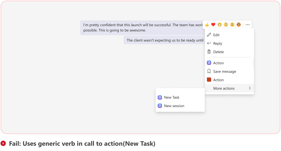 Graphic shows an example of host app name for an action command.