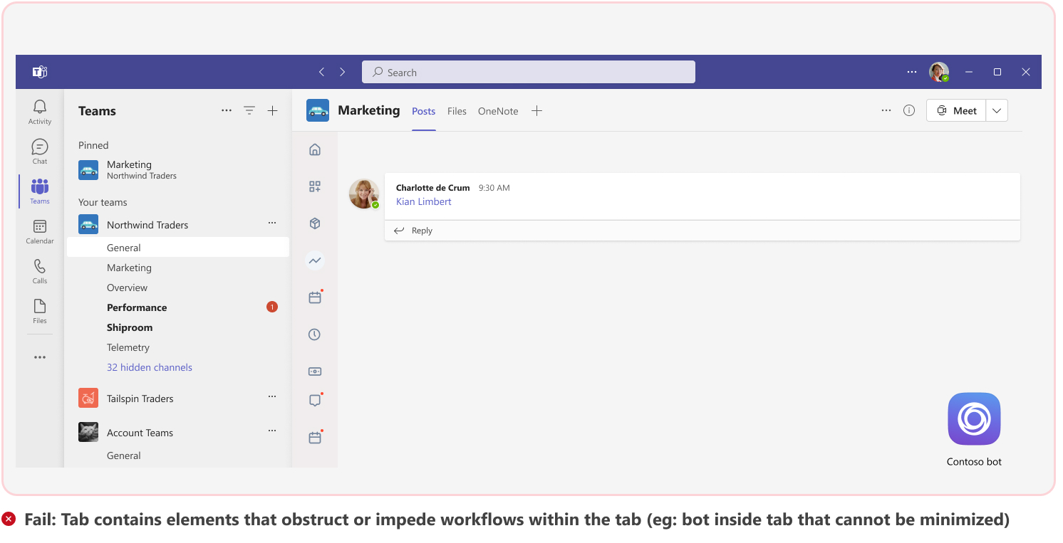 Graphic shows an example of tab with elements that impede workflows within the tab.