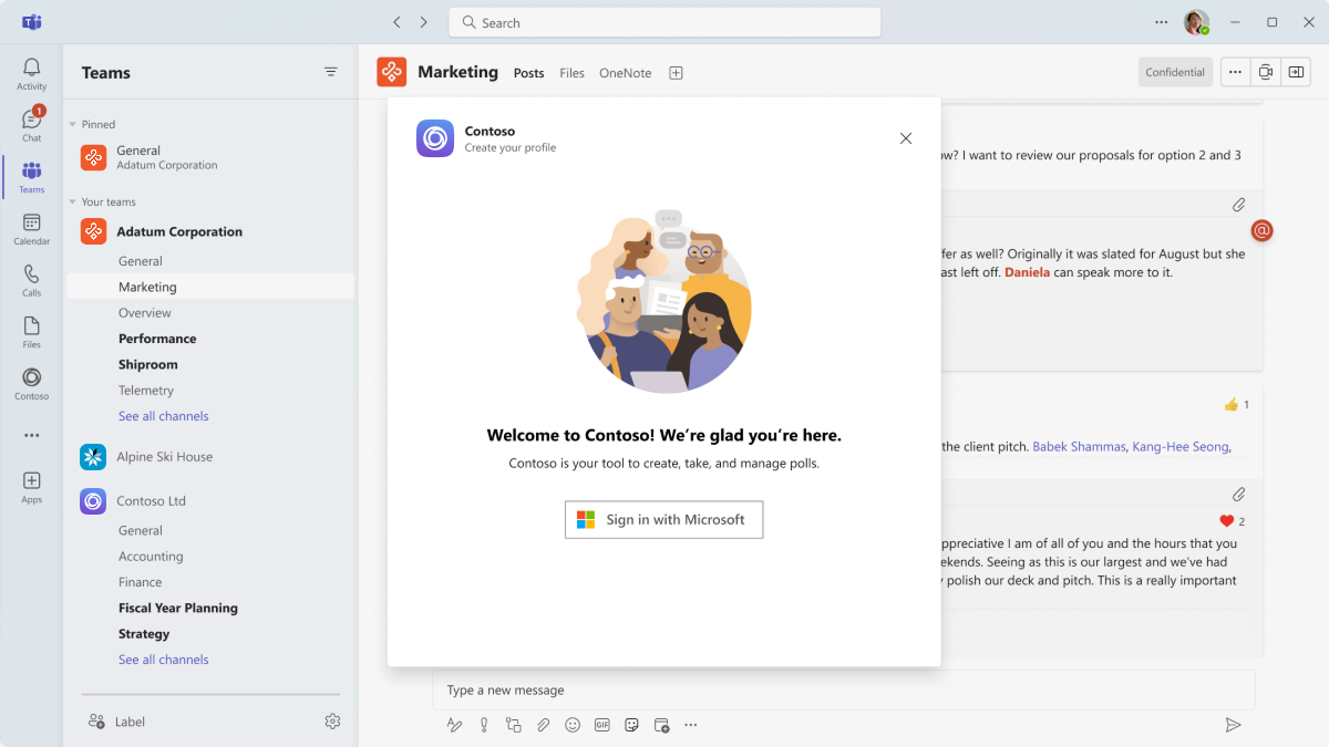 Message extension action command dialog