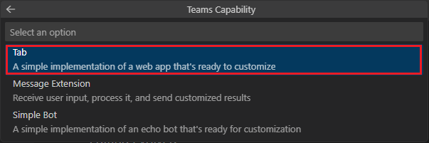 Screenshot shows the option to select the App Capability that you want to build.