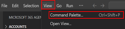 Screenshot shows the command palette option.