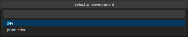 Screenshot shows the option to select an environment.