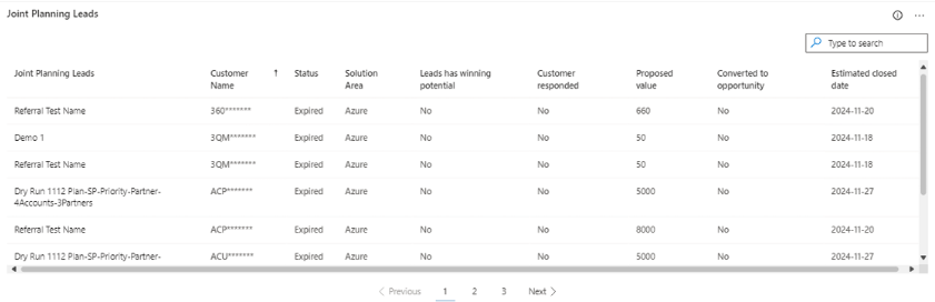 Screenshot showing the summary card of joint planning leads.