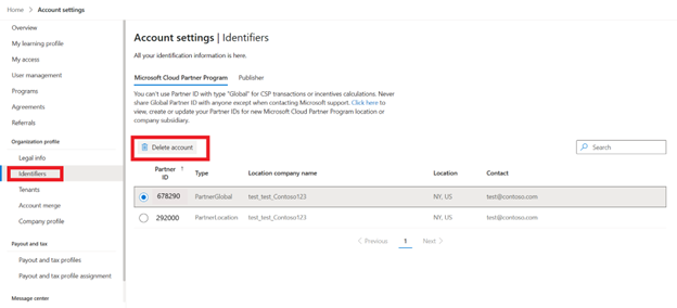 Screenshot that shows the delete account option.