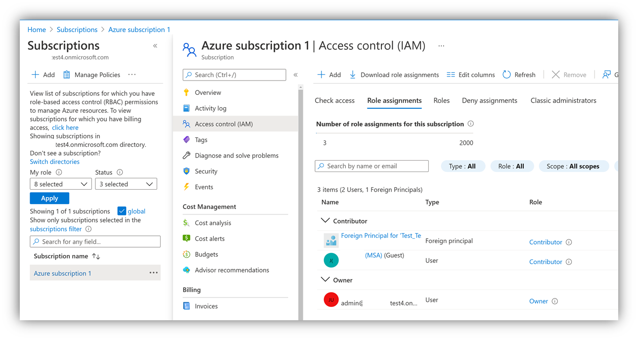 Screenshot that shows the Azure subscription Access control.