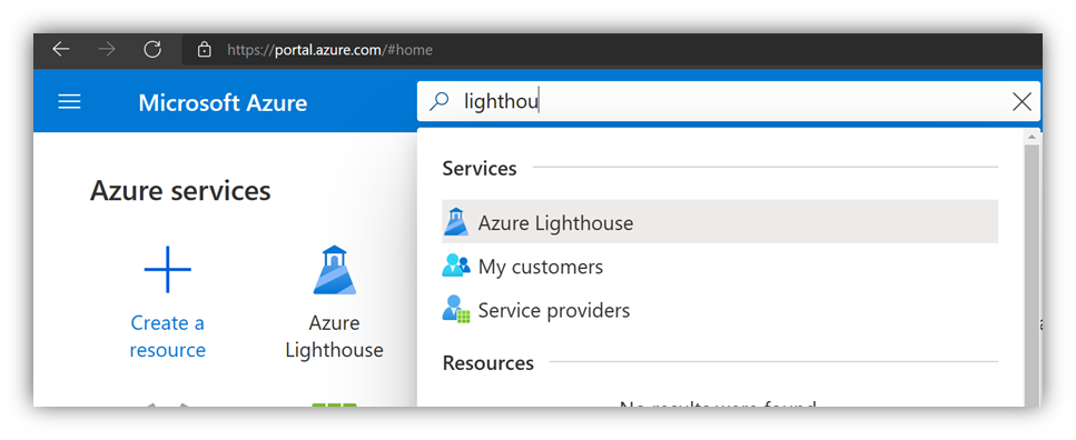 Screenshot that shows an Azure services Lighthouse example.