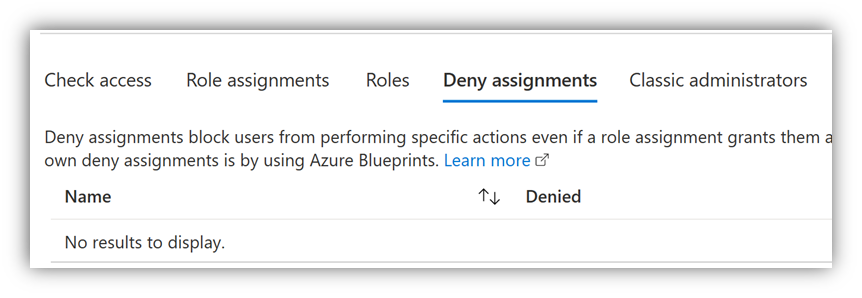Screenshot that shows the Deny assignments results page.