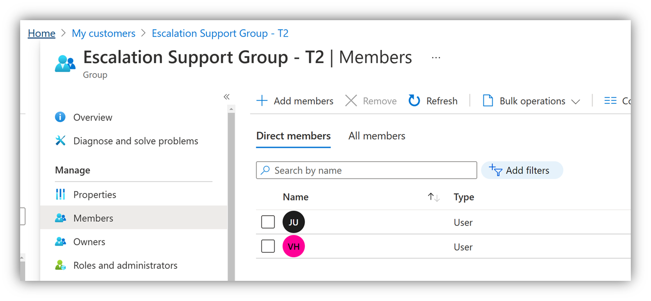Screenshot that shows the group membership.